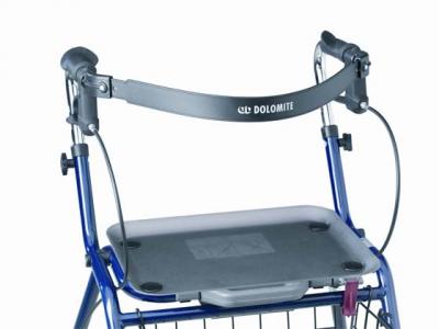 Rollator Dolomite Legacy Detailansicht mit Rückengurt und Tablett